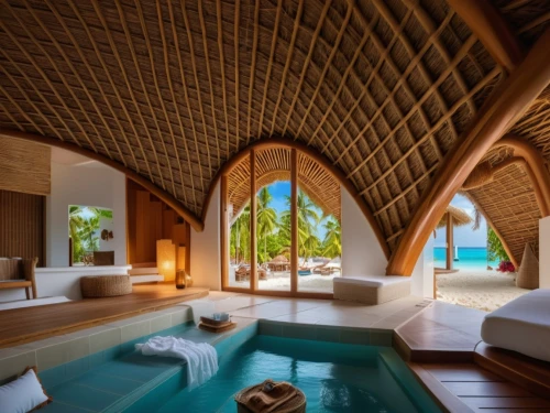luxury bathroom,seychelles,over water bungalows,over water bungalow,maldives,pool house,cabana,moorea,holiday villa,tropical house,roof domes,belize,tahiti,eco hotel,french polynesia,luxury hotel,fiji,vaulted ceiling,luxury home interior,luxury,Photography,General,Realistic
