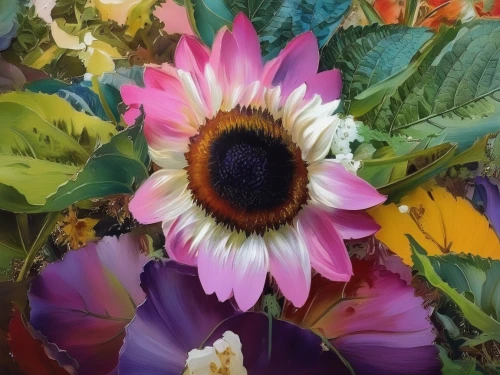 farmers market flowers,colorful daisy,gerbera daisies,farmers market mixed flowers,gerbera,sunflower coloring,south african daisy,sunflower paper,two-tone flower,barberton daisies,african daisy,mixed flower,gerbera flower,flower mix,gazania,colorful flowers,african daisies,the petals overlap,floral composition,dahlia pinata,Illustration,Paper based,Paper Based 04