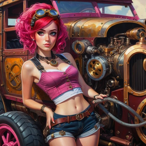 car mechanic,mechanic,girl and car,retro girl,auto mechanic,steampunk,car repair,junkyard,rust truck,hotrods,junk yard,auto repair,hot rod,scrapyard,vintage girl,auto repair shop,dodge la femme,girl with a wheel,transistor,retro woman,Conceptual Art,Fantasy,Fantasy 15