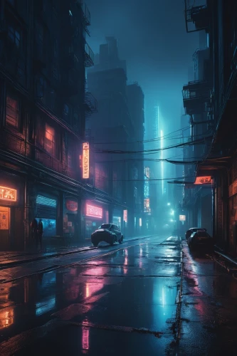 cyberpunk,vapor,shanghai,cityscape,dusk,city at night,alleyway,alley,urban,metropolis,night scene,shinjuku,tokyo,mist,hong kong,tokyo city,neon arrows,evening atmosphere,atmosphere,eerie,Illustration,Retro,Retro 25