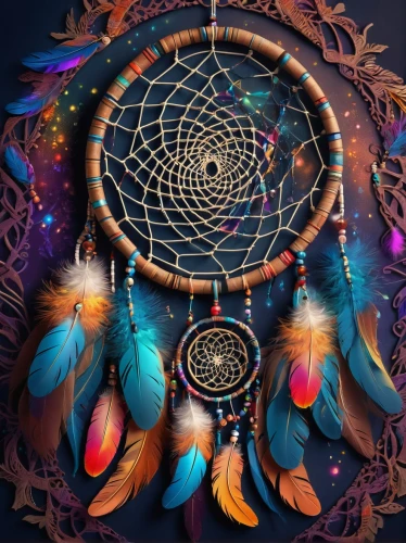 dream catcher,dreamcatcher,feather jewelry,shamanism,boho art,feather headdress,shamanic,apophysis,peacock feathers,dreams catcher,adornments,color feathers,decorative fan,time spiral,mandalas,colorful tree of life,colorful spiral,parrot feathers,feathers,fractal art,Illustration,Realistic Fantasy,Realistic Fantasy 39