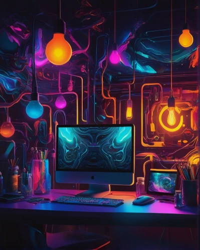 computer art,blur office background,3d background,desk top,desktop computer,computer workstation,neon coffee,computer room,cinema 4d,computer desk,art background,fractal design,desktop,desk,colored lights,working space,creative office,computer,lava lamp,creative background,Illustration,Paper based,Paper Based 14