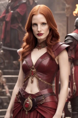 scarlet witch,celtic queen,fantasy woman,wanda,female warrior,the enchantress,piper,warrior woman,evil woman,red,elenor power,breastplate,background ivy,fierce,huntress,fire angel,brittany,redheads,head woman,goddess of justice,Photography,Cinematic
