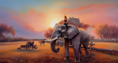 circus elephant,pachyderm,indian elephant,elephants,elephant ride,elephantine,elephant,elephant's child,elephant herd,african elephant,elephant camp,elephants and mammoths,fantasy art,fantasy picture,hunting scene,fantasy landscape,asian elephant,landscape background,indian art,african elephants,Illustration,Paper based,Paper Based 04