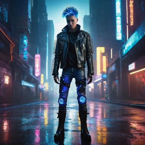 cyberpunk,punk,streampunk,electro,punk design,blue rain,blu,renegade,indigo,blue hair,nerve,x-men,sonic the hedgehog,mohawk,lex,xmen,valerian,ninja,futuristic,dystopian,Illustration,Abstract Fantasy,Abstract Fantasy 19