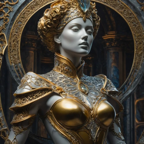 ornate,andromeda,cleopatra,regal,artist's mannequin,baroque,golden crown,art nouveau,imperial crown,queen cage,artemisia,valerian,golden wreath,mary-gold,bronze sculpture,gold crown,cinderella,emperor,venus,renaissance,Photography,General,Fantasy