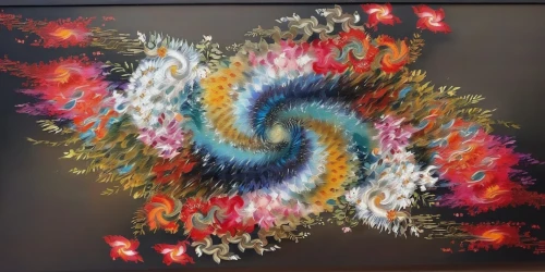 abstract painting,colorful spiral,coral swirl,flower painting,indigenous painting,fireworks art,glass painting,kaleidoscope art,spiral nebula,abstract artwork,floral composition,tapestry,aboriginal painting,fabric painting,cosmic flower,fibonacci spiral,abstract flowers,fractals art,time spiral,computer art,Illustration,Paper based,Paper Based 04
