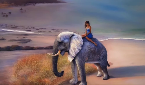 blue elephant,elephantine,indian elephant,pachyderm,elephant ride,circus elephant,elephant,mahout,dromedary,girl elephant,elephant's child,world digital painting,digital painting,two-humped camel,cartoon elephants,beach background,girl on the dune,beach landscape,african elephant,male camel,Illustration,Paper based,Paper Based 04