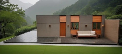 corten steel,house in mountains,house in the mountains,grass roof,infinity swimming pool,eco hotel,sliding door,private house,turf roof,roof landscape,luxury property,chalet,wooden decking,outdoor sofa,guizhou,pool house,artificial grass,outdoor pool,swiss house,luxury bathroom,Photography,General,Realistic