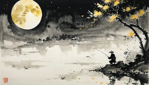 mid-autumn festival,yi sun sin,chinese art,luo han guo,japanese art,moonlit night,xing yi quan,lantern,japanese lantern,rou jia mo,night scene,lanterns,amano,tsukemono,tai qi,lunar,moonlit,erhu,shirakami-sanchi,yangqin,Art,Artistic Painting,Artistic Painting 24