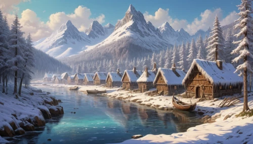 winter village,mountain settlement,alpine village,winter landscape,snow landscape,winter house,winter background,northrend,snowy landscape,snow scene,snowy mountains,fantasy landscape,christmas landscape,mountain huts,mountain village,snow house,snowhotel,fantasy picture,north pole,snow mountains