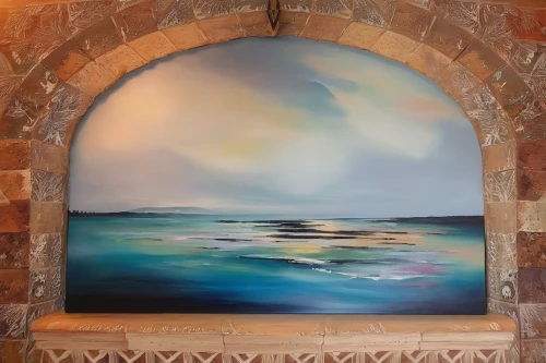 sea landscape,seascape,landscape with sea,window with sea view,glass painting,paintings,coastal landscape,church painting,ocean background,beach restaurant,salt bar,interior decor,oil on canvas,el mar,wall decoration,oil painting on canvas,wall painting,mediterranean,aqua studio,muizenberg,Illustration,Paper based,Paper Based 04