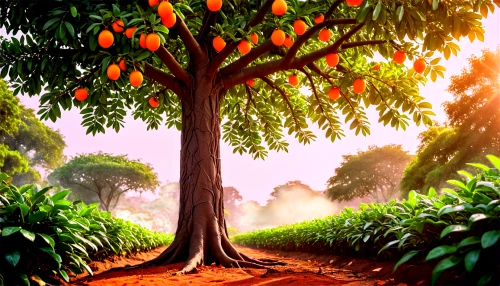 orange tree,tangerine tree,tropical tree,fruit tree,artocarpus,fruit fields,cartoon video game background,oranges,tree grove,fruit trees,landscape background,flourishing tree,peach palm,orange,chestnut forest,persimmon tree,palm oil,carob tree,half of the oranges,tropics,Illustration,Vector,Vector 16