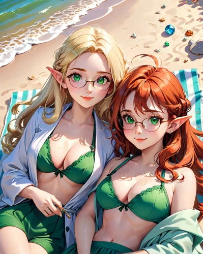 beach goers,summer icons,beach background,tamarama,nami,elves,summer background,two girls,beach scenery,on the beach,lover's beach,beach,seaside,redheads,coconuts on the beach,beach sports,red green glasses,on the shore,duo,beaches,Anime,Anime,Cartoon