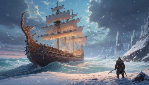 maelstrom,viking ship,fantasy picture,sea sailing ship,sea fantasy,caravel,sailing ship,galleon,glory of the snow,heroic fantasy,sail ship,galleon ship,icebreaker,vikings,mayflower,voyage,fantasy art,shipwreck,snow scene,seafarer