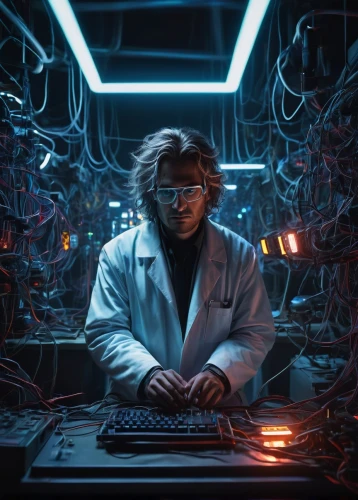 man with a computer,sci fi surgery room,theoretician physician,scientist,elektroniki,engineer,researcher,technician,cyber glasses,biologist,electronics,ship doctor,magneto-optical drive,electrical engineer,cyberpunk,female doctor,the thing,star-lord peter jason quill,computer science,cyclocomputer,Conceptual Art,Sci-Fi,Sci-Fi 21