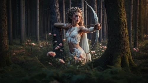 ballerina in the woods,fae,faerie,dryad,faery,fantasy picture,fantasy portrait,bow and arrows,fantasy art,elven,the enchantress,rusalka,photo manipulation,photomanipulation,fairy tale character,elven forest,faun,fantasy woman,wood elf,photoshop manipulation