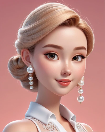 princess' earring,elsa,princess sofia,barbie,earrings,pearls,rapunzel,princess anna,pearl necklace,tiana,cinderella,pearl necklaces,love pearls,bridal jewelry,doll's facial features,stylized macaron,audrey,bridal accessory,custom portrait,diamond jewelry,Unique,3D,3D Character