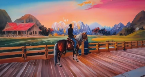 painted horse,landscape background,farm background,painting technique,khokhloma painting,colorful horse,pony farm,salt meadow landscape,horse barn,rural landscape,equestrian center,art painting,farm landscape,man and horses,world digital painting,church painting,horse stable,horseback,home landscape,western riding,Illustration,Paper based,Paper Based 04