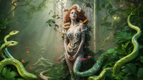 dryad,the enchantress,fantasy picture,anahata,rusalka,medusa,faery,fantasy art,faerie,water nymph,nami,janmastami,serpent,rapunzel,medusa gorgon,sorceress,mother nature,garden of eden,priestess,fantasy portrait