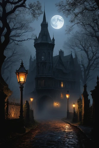 haunted castle,ghost castle,fairy tale castle,the haunted house,witch's house,haunted house,fairytale castle,witch house,gothic architecture,haunted cathedral,halloween background,gothic style,halloween scene,dark gothic mood,dracula castle,halloween and horror,castle of the corvin,fairy tale,gothic,fantasy picture,Art,Artistic Painting,Artistic Painting 04