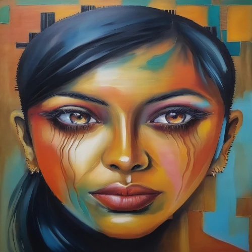 oil painting on canvas,woman face,face portrait,oil painting,woman's face,girl portrait,art painting,oil on canvas,meticulous painting,painting technique,woman portrait,indigenous painting,portrait of a girl,oil paint,young woman,painting work,african woman,acrylic paint,multicolor faces,graffiti art,Illustration,Paper based,Paper Based 04