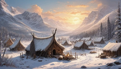winter village,mountain settlement,northrend,tents,teepees,alpine village,tipi,mountain huts,nordic christmas,tepee,mountain village,christmas caravan,tent camp,winter house,wigwam,teepee,campsite,winter landscape,snowhotel,nativity village