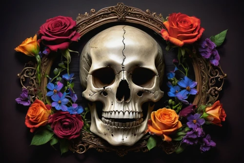 day of the dead skeleton,day of the dead frame,skull sculpture,day of the dead,dia de los muertos,vanitas,memento mori,days of the dead,dance of death,el dia de los muertos,skull mask,la calavera catrina,sugar skull,skull statue,skull allover,calavera,wreath of flowers,death's head,death mask,day of the dead truck,Illustration,Vector,Vector 05