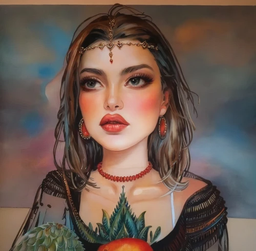 watermelon painting,oil painting on canvas,pomegranate,oil on canvas,fantasy portrait,oil painting,papaya,woman eating apple,boho art,art painting,tomatos,girl portrait,frida,roma tomato,red apples,oil paint,pomelo,peach rose,custom portrait,hand painting,Illustration,Paper based,Paper Based 04