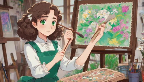 flower painting,studio ghibli,meticulous painting,carnation coloring,painting technique,painting,flower drawing,girl picking flowers,flower art,illustrator,painting pattern,flora,jasmine blossom,peacocks carnation,artist portrait,marguerite,chrysanths,artist,girl in flowers,japanese floral background,Conceptual Art,Fantasy,Fantasy 02