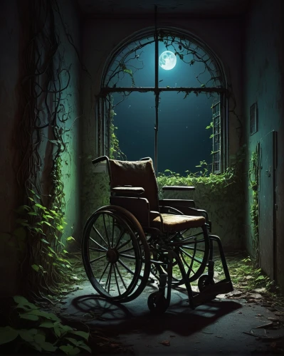 wheelchair,therapy room,nursing home,photo manipulation,disability,fantasy picture,the physically disabled,photoshop manipulation,motorized wheelchair,retirement home,doctor's room,photomanipulation,abandoned,abandoned places,wheelchair racing,abandoned room,wheelchair sports,sci fiction illustration,abandoned place,disabled person,Conceptual Art,Fantasy,Fantasy 21