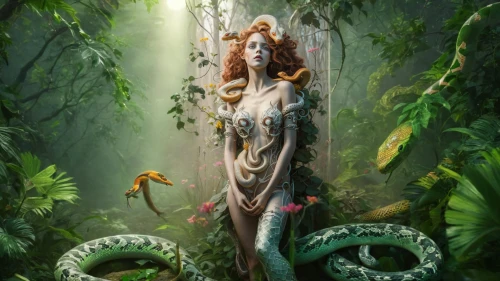 dryad,anahata,fantasy picture,fantasy art,medusa,medusa gorgon,the enchantress,poison ivy,rusalka,faery,crocodile woman,serpent,faerie,mother nature,fantasy portrait,nami,janmastami,mother earth,natura,celtic queen