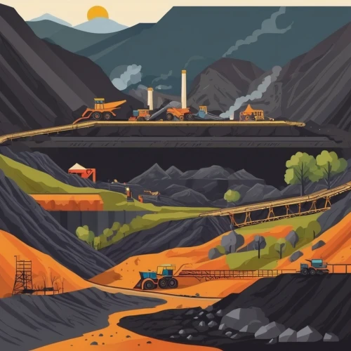 coal mining,mining facility,gold mining,open pit mining,mining,coal energy,industrial landscape,active coal,mining excavator,mining site,pipelines,pipeline transport,iron ore,industries,bitcoin mining,miners,coal,oil industry,crypto mining,lignite power plant,Illustration,Vector,Vector 12