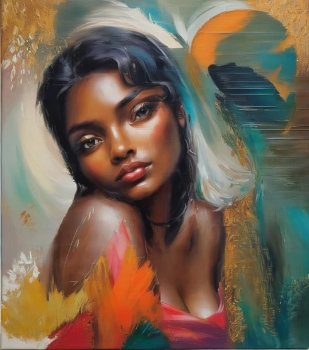 oil painting on canvas,moana,oil on canvas,oil painting,fantasy portrait,mystical portrait of a girl,radha,painting technique,aura,jaya,girl portrait,art painting,rosa ' amber cover,young woman,boho art,cleopatra,siren,gemini,portrait of a girl,world digital painting,Illustration,Paper based,Paper Based 04