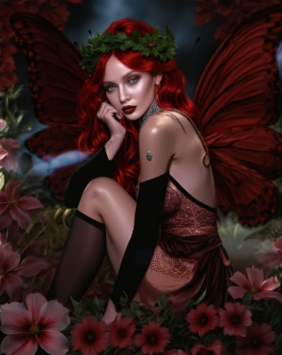 faery,faerie,poison ivy,cupido (butterfly),fae,fallen angel,flower fairy,red butterfly,vintage angel,fairy queen,coral bells,dark angel,rosa 'the fairy,garden fairy,black angel,evil fairy,winged heart,fantasy portrait,rosa ' the fairy,cupid,Photography,General,Realistic