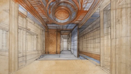 hallway space,hallway,corridor,3d rendering,the threshold of the house,marble palace,neoclassical,entrance hall,ancient roman architecture,hall of the fallen,bernini's colonnade,musei vaticani,louvre,architectural detail,classical architecture,archidaily,entablature,vatican museum,kirrarchitecture,highclere castle,Illustration,Paper based,Paper Based 17