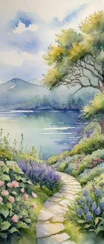 watercolor background,landscape background,meadow in pastel,coastal landscape,watercolor,an island far away landscape,watercolor painting,home landscape,nature landscape,river landscape,springtime background,watercolor paint,meadow landscape,watercolour,landscape with sea,watercolor tree,watercolors,beach landscape,natural landscape,panoramic landscape,Illustration,Paper based,Paper Based 15