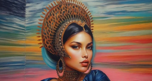 vietnamese woman,peruvian women,indian woman,indigenous painting,oil painting on canvas,indian art,indian headdress,asian woman,khokhloma painting,african woman,rebana,indonesian women,indian girl,boho art,ayutthaya,oil on canvas,oil painting,polynesian girl,headdress,radha,Illustration,Paper based,Paper Based 04