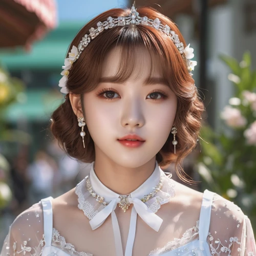 hanbok,doll's facial features,porcelain doll,sakura,a princess,seo,songpyeon,sujeonggwa,mandu,yeonsan hong,debutante,kimjongilia,ao dai,hojuela,vintage angel,bridal,peach blossom,ethereal,phuquy,vintage floral,Photography,General,Realistic