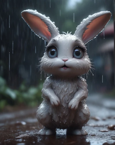 little rabbit,cute cartoon character,little bunny,thumper,stitch,in the rain,bunny,rabbit,rainy,walking in the rain,rainy day,white rabbit,wood rabbit,raindops,baby bunny,my neighbor totoro,cottontail,baby rabbit,peter rabbit,gray hare