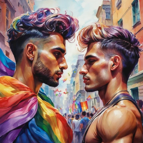 gay love,glbt,gay couple,mohawk hairstyle,fuller's london pride,pride parade,mohawk,gay pride,gay men,lgbtq,pompadour,tumblr icon,vegan icons,oil on canvas,hairstyles,pride,oil painting on canvas,superfruit,color pencils,colour pencils,Illustration,Paper based,Paper Based 04