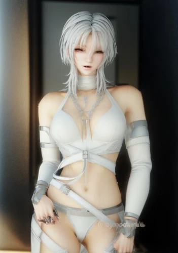 kotobukiya,3d figure,rei ayanami,piko,3d model,tied up,female doll,game figure,silver,harnessed,whitey,doll figure,katana,3d render,fuki,mezzelune,eris,plastic model,a200,abs