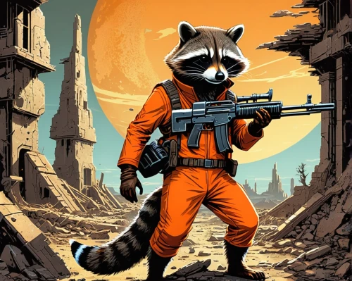 rocket raccoon,raccoons,raccoon,rocket,badger,patrols,north american raccoon,fox hunting,sci fi,tau,grey fox,sand fox,patrol,sci - fi,sci-fi,guardians of the galaxy,mozilla,lando,vector,sci fiction illustration,Conceptual Art,Sci-Fi,Sci-Fi 20