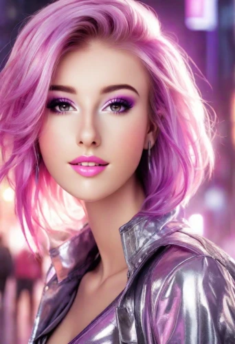 pixie-bob,pink beauty,dahlia pink,barbie,barbie doll,doll's facial features,pink-purple,purple and pink,artificial hair integrations,world digital painting,pink hair,animated cartoon,pink background,purple dahlia,airbrushed,romantic look,dahlia purple,pink lady,cg artwork,fashion vector