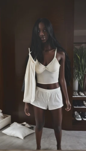 ebony,maria bayo,tiana,skort,white clothing,undergarment,tennis skirt,menswear for women,dark chocolate,plus-size model,kenya,black women,coco blanco,shea butter,milk chocolate,pajamas,black woman,sexy woman,cotton top,chocolate marshmallow