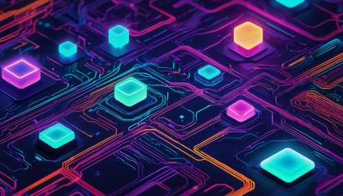 abstract retro,electronics,pixel cells,retro background,circuit board,colored lights,4k wallpaper,voltage,circuitry,matrix,cinema 4d,abstract multicolor,80's design,computer chips,connected,neon ghosts,neon coffee,wires,cyber,cubes,Illustration,Abstract Fantasy,Abstract Fantasy 20