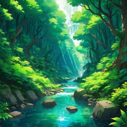 green forest,forest background,forest,forest landscape,forests,green waterfall,elven forest,forest glade,the forest,fantasy landscape,mountain spring,rainforest,forest of dreams,the forests,river landscape,fairy forest,green landscape,forest path,emerald sea,green wallpaper,Illustration,Japanese style,Japanese Style 03