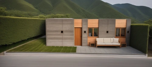 corten steel,3d rendering,cube house,cubic house,dunes house,grass roof,render,modern house,house in mountains,house in the mountains,garden elevation,cube stilt houses,residential house,intensely green hornbeam wallpaper,terraced,archidaily,stucco wall,miniature house,house wall,roof landscape,Photography,General,Realistic