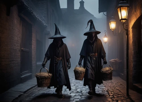witches,witches' hats,wizards,pilgrims,monks,celebration of witches,witch broom,witch's hat,witch hat,broomstick,halloween ghosts,lamplighter,witch ban,witch's hat icon,spirits,medieval street,witches hat,witch,wizard,carolers,Conceptual Art,Fantasy,Fantasy 30