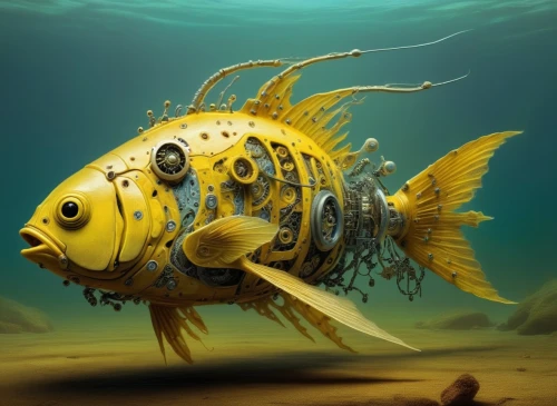 yellow fish,trunkfish,boxfish,underwater fish,cichlid,fish in water,foxface fish,butterflyfish,bony-fish,deep sea fish,cowfish,sea animal,angelfish,lemon butterflyfish,rhino fish,golden angelfish,napoleon fish,feeder fish,boxfishes and trunkfish,fish,Illustration,Realistic Fantasy,Realistic Fantasy 40